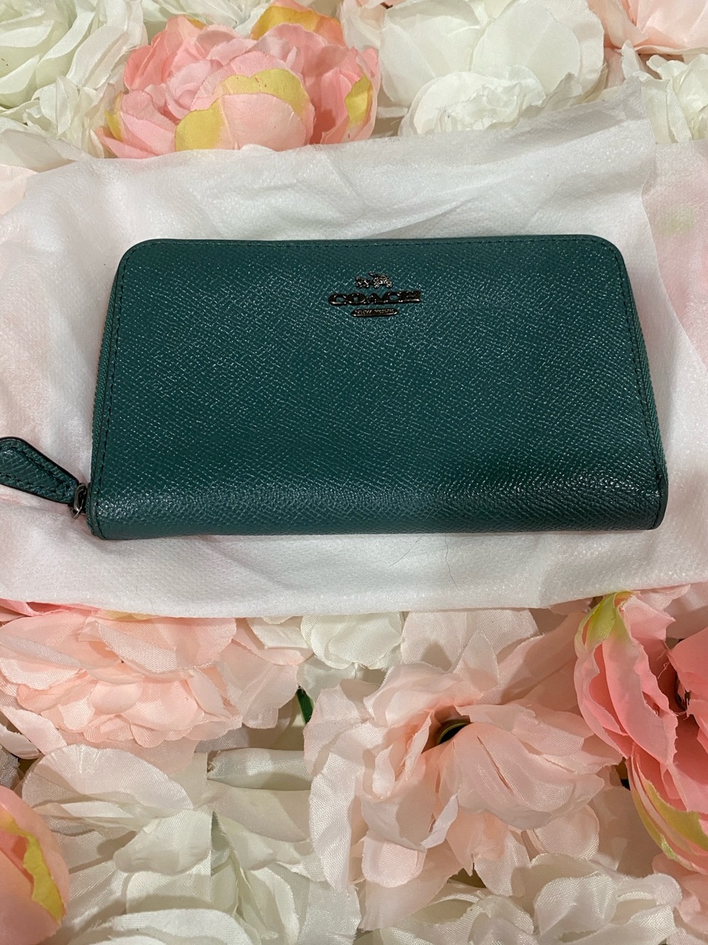 Coach Saffiano Zip-Around Wallet in Teal Green